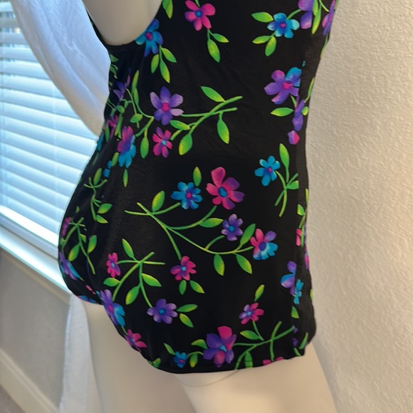 Vintage MAILLOT BALTEX Canadian One-Piece black Floral Swimsuit - Picture 6 of 10